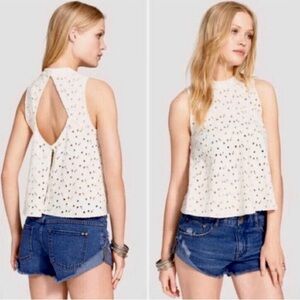 Free People Boho White Open Back Eyelet Lace Top